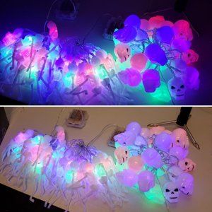 Skulls and skeletons multicolor string lights